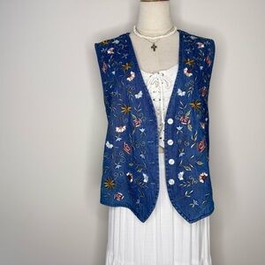 Embroidered Blue Denim Vest